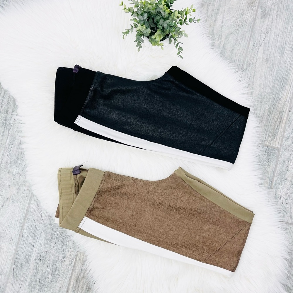 Hale Bob Two Set Bundle Brown Black Striped Faux Suede Leggings